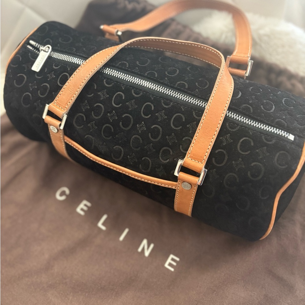 Celine Black and Tan Duffel Bag